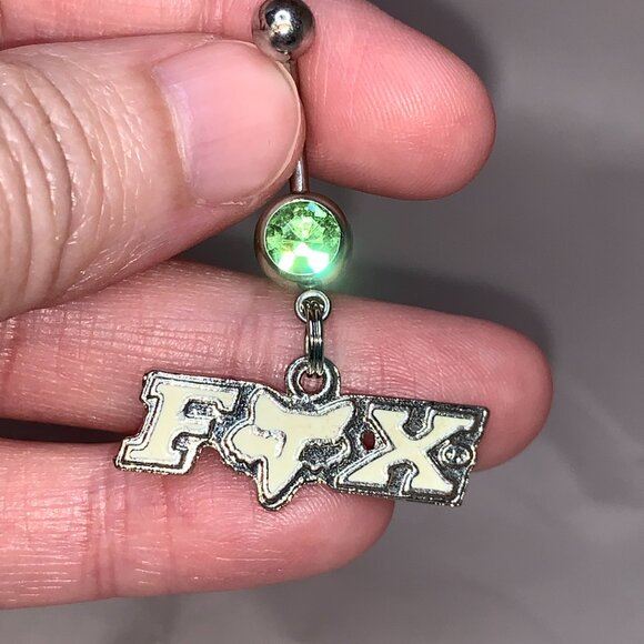 White and Green Fox Dangle Belly Ring - Picture 2 of 9